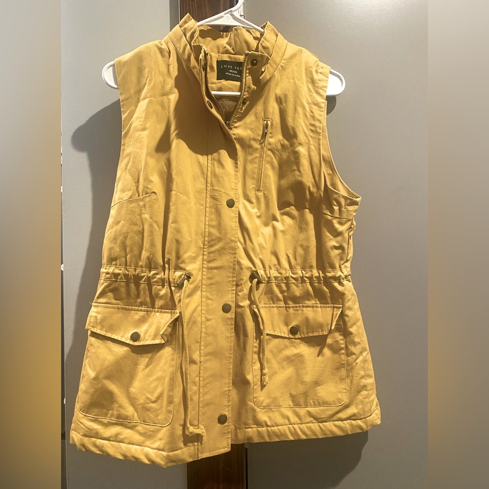 Mustard Yellow Love Tree Faux Fur Lined Vest